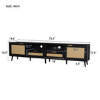 Modern Farmhouse Rattan TV Stand for TVs up to 85'', Black MDF and Solid Wood Media Console with Cable Management, 78.74'' L x 14.6'' W x 18.9'' H - Grand Goldman Shop