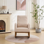 27.2'W Rocking Chair for Nursery, Polyester Glider Chair with High Back and Side Pocket, Rocking Accent Armchair with Rubber Wood Legs for Living Room/Bedroom.Beige - Grand Goldman Shop