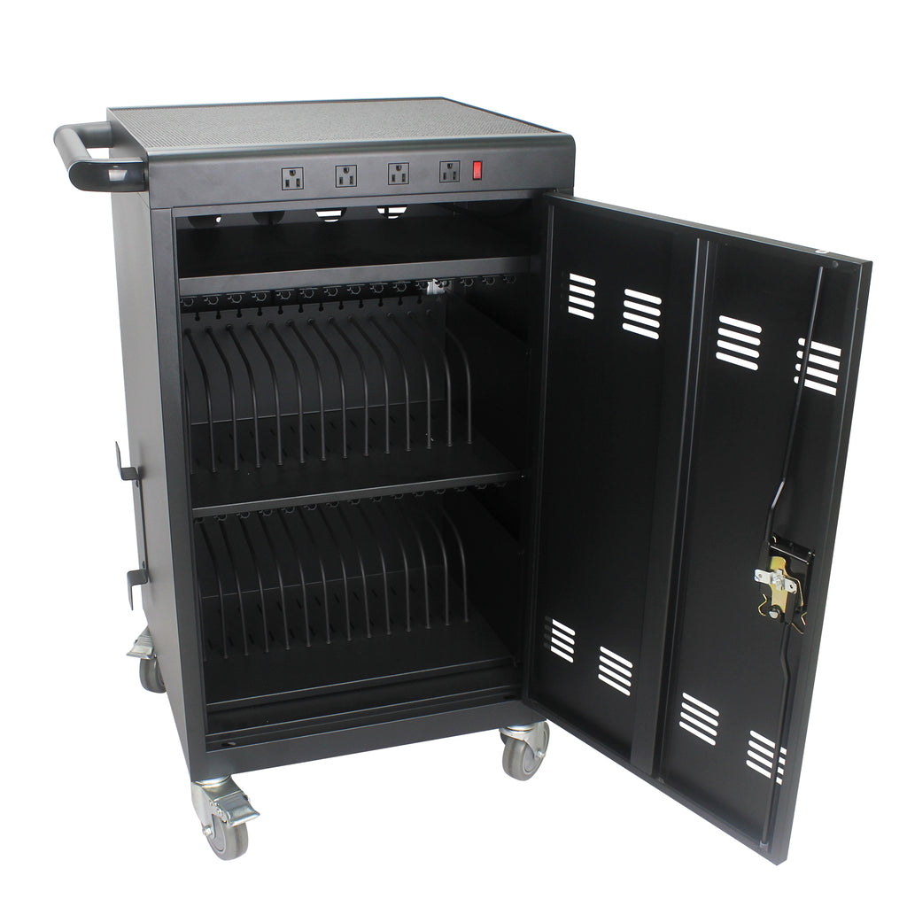 Mobile Charging Cart for Tablets Laptops 35-Device Capacity Matt Black Metal | Premium Home Decor - Grand Goldman