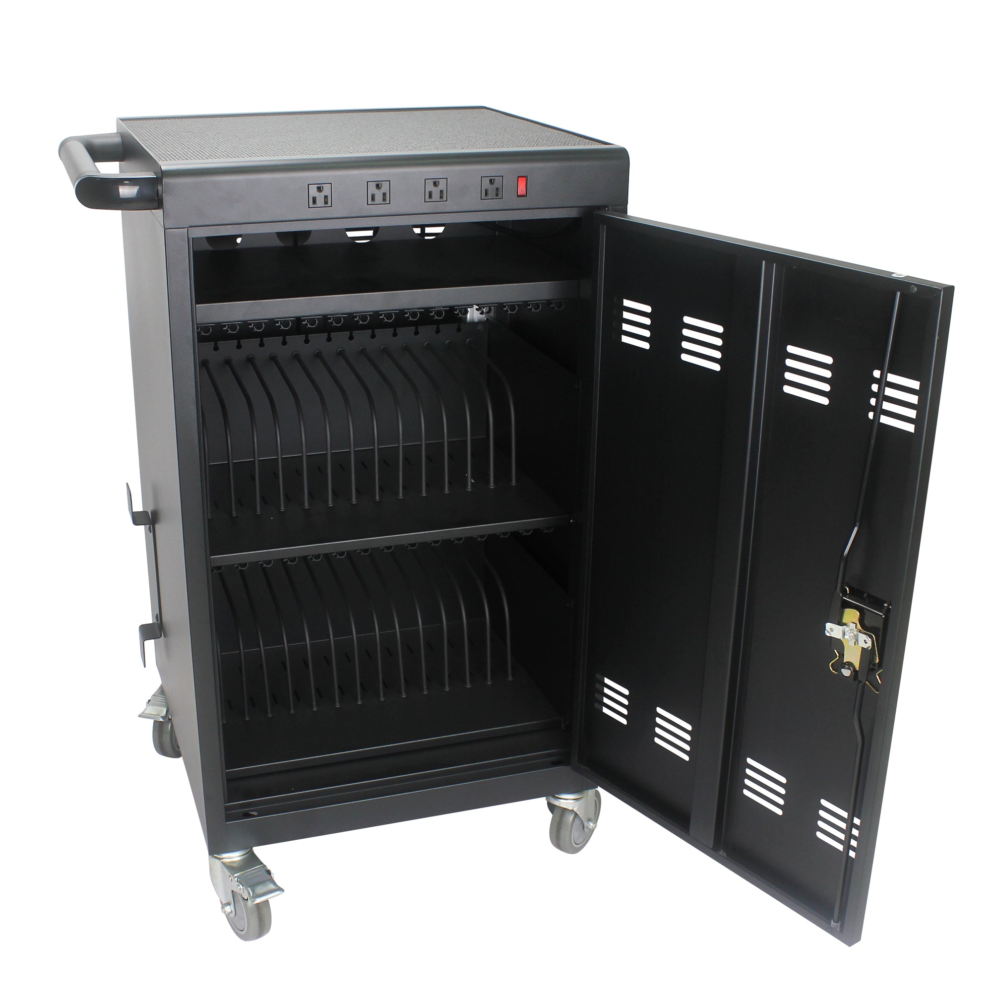 Mobile Charging Cart for Tablets Laptops 35-Device Capacity Matt Black Metal | Premium Home Decor - Grand Goldman