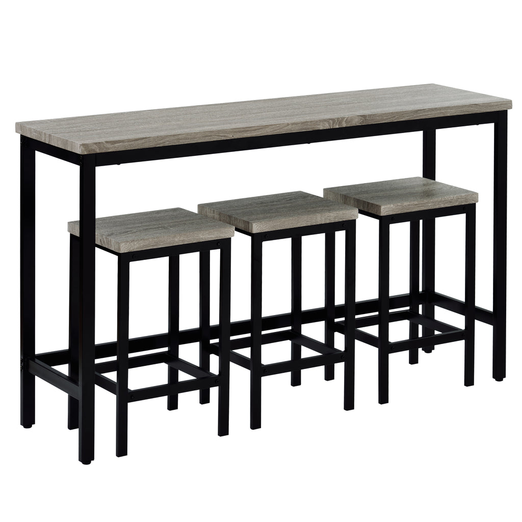TOPMAX Counter Height Extra Long Dining Table Set with 3 Stools Pub Kitchen Set Side Table with Footrest, Gray - Grand Goldman Shop