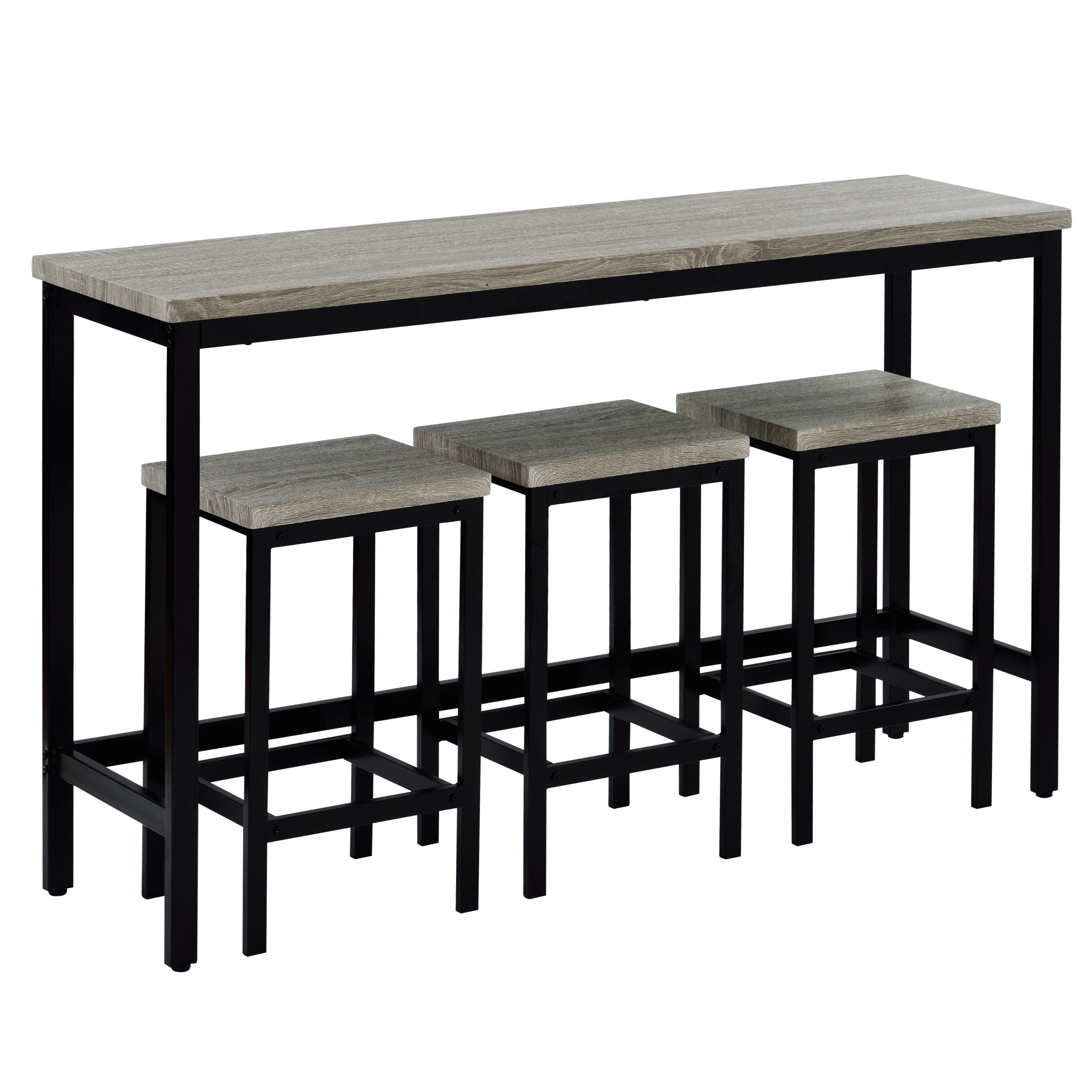 TOPMAX Counter Height Extra Long Dining Table Set with 3 Stools Pub Kitchen Set Side Table with Footrest, Gray - Grand Goldman Shop