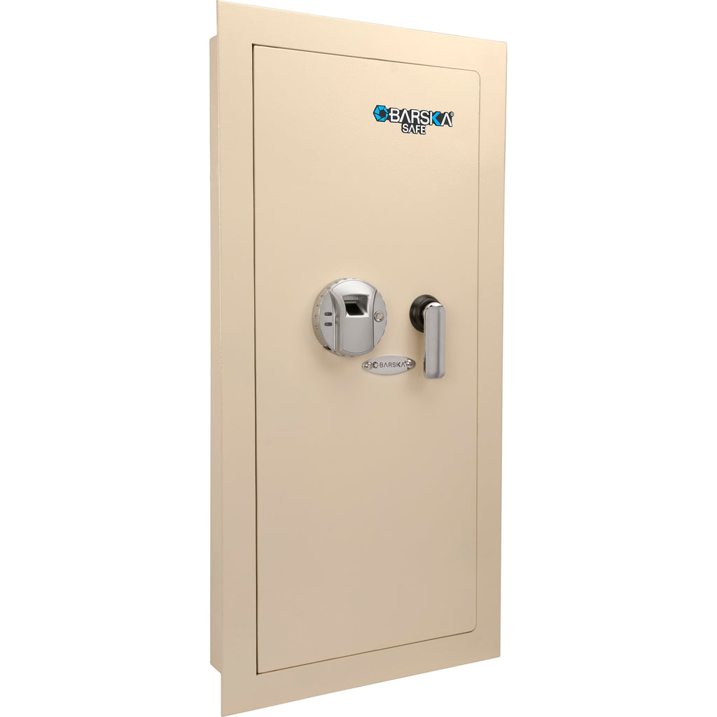 Biometric Wall Safe with Left Open Door in Beige Steel, 0.82 Cubic Ft | Premium Home Decor - Grand Goldman