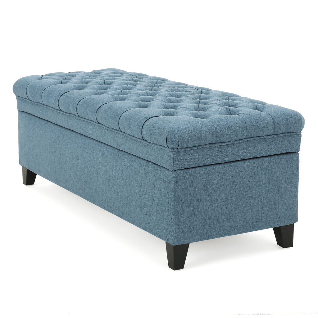 Juliana Storage Ottoman with Stylish Design in Blue Fabric and Birch Legs - Grand Goldman Shop