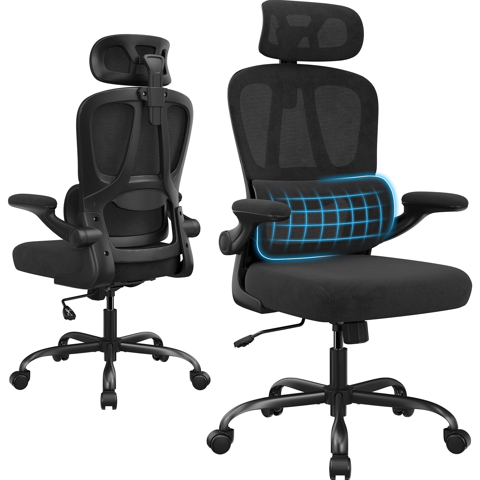 Ergonomic Office Chair, Desk Chair with Headrest and Lumbar Support, High Back Swivel Home Office Chair with Headrest for Hom