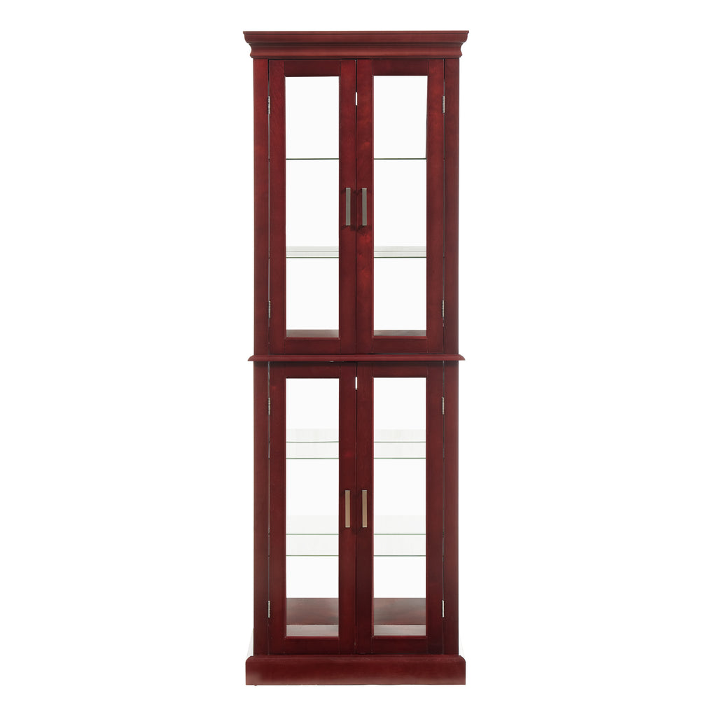 Lighted Curio Cabinet with Adjustable Shelves, Mirrored Back, and Tempered Glass Doors, 6-Tier Cherry Finish - Grand Goldman Shop