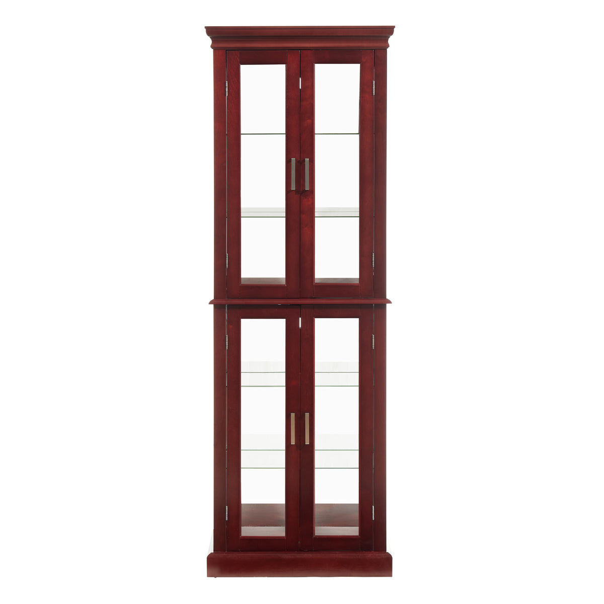 Lighted Curio Cabinet with Adjustable Shelves, Mirrored Back, and Tempered Glass Doors, 6-Tier Cherry Finish - Grand Goldman Shop