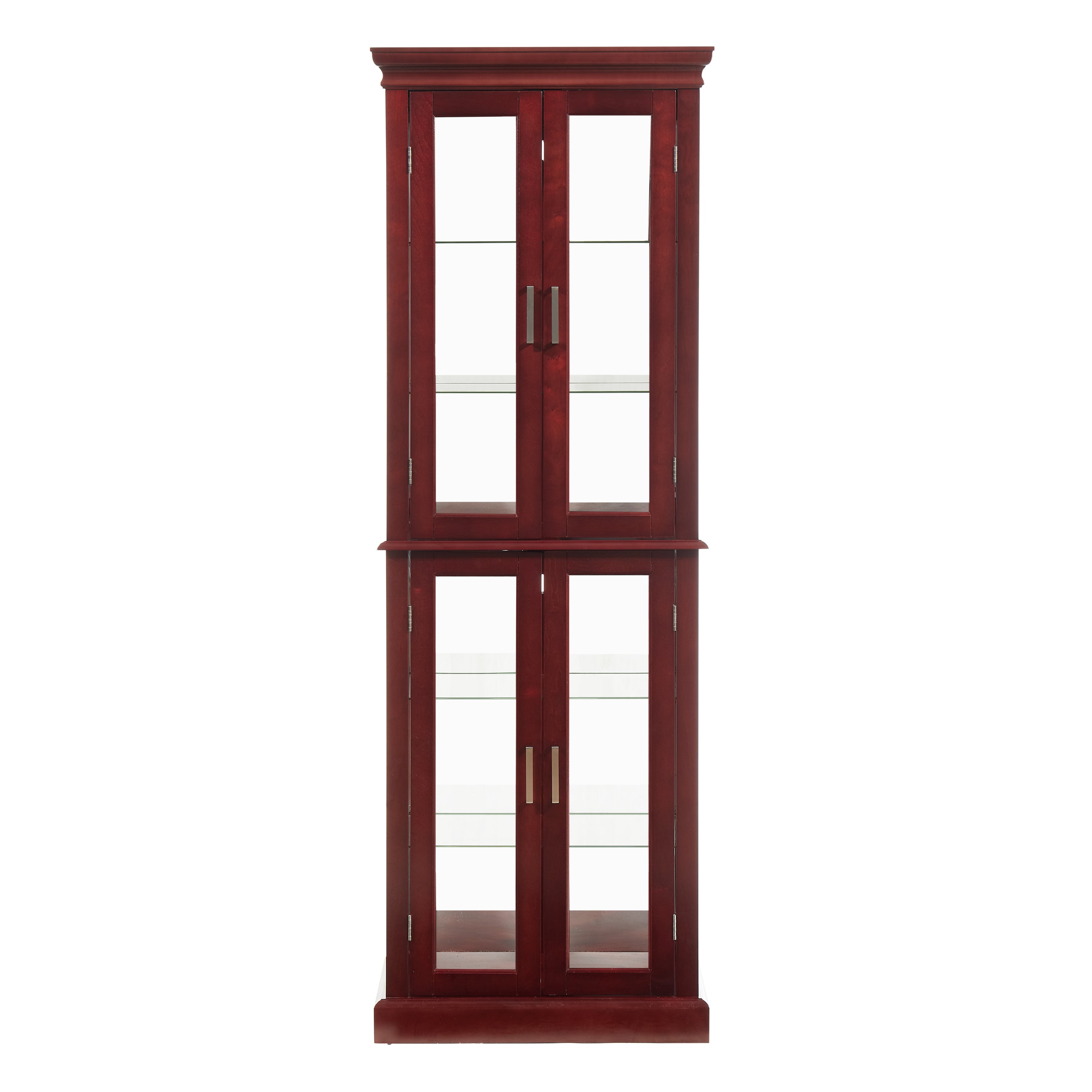Lighted Curio Cabinet with Adjustable Shelves, Mirrored Back, and Tempered Glass Doors, 6-Tier Cherry Finish - Grand Goldman Shop