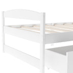 White Twin Size Platform Bed with Two Drawers, Pine Wood and MDF, 77.1''L x 40.7''W x 23.1''H - Grand Goldman Shop