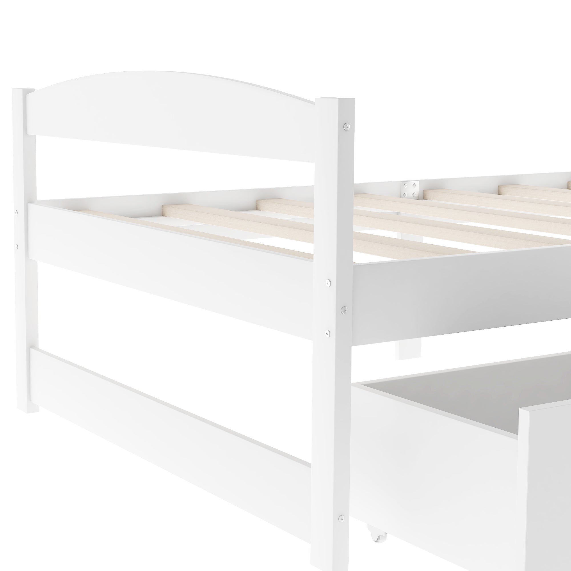 White Twin Size Platform Bed with Two Drawers, Pine Wood and MDF, 77.1''L x 40.7''W x 23.1''H - Grand Goldman Shop