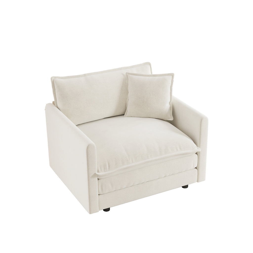 Comfy Deep Single Seat Sofa Upholstered Reading Armchair Living Room Chair White Chenille Fabric , 1 Toss Pillow - Grand Goldman Shop