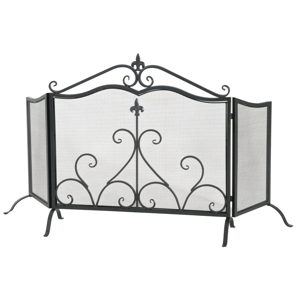 Onyx 3-Panel Iron Fireplace Screen 54' x 31.5', Black Finish - Grand Goldman Shop