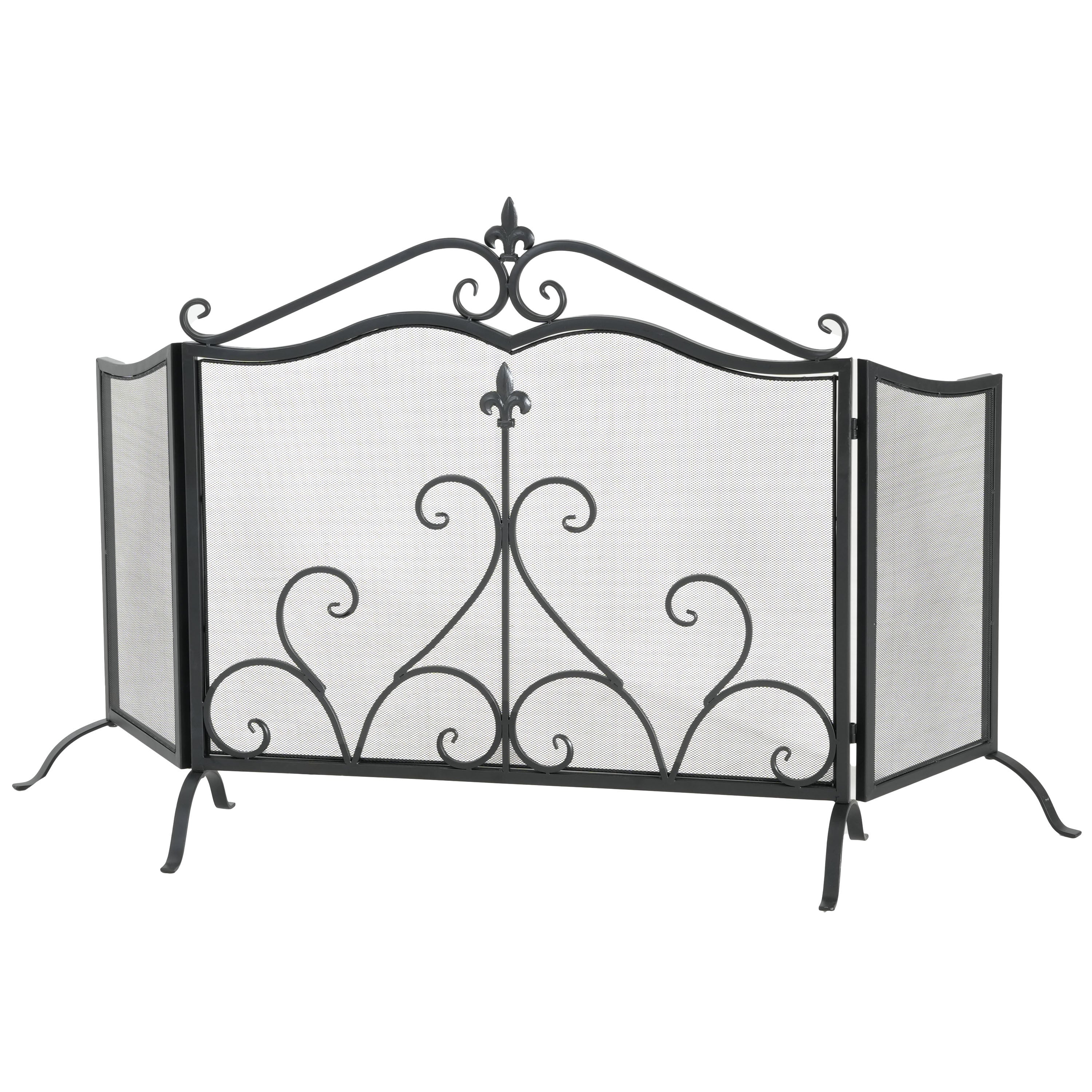 Onyx 3-Panel Iron Fireplace Screen 54' x 31.5', Black Finish - Grand Goldman Shop