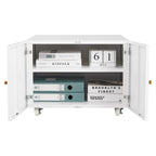 White Steel 2-Door Copier Cabinet with Mobile Pedestal and Printer Stand | Premium Home Decor - Grand Goldman