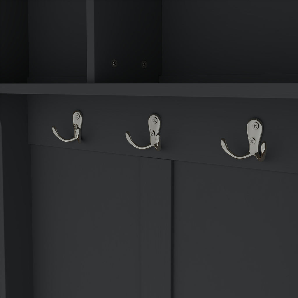 Modern Hallway Hall Tree with Metal Hooks and Storage Space, Multi-Functional Entryway Coat Rack with Shoe Cubbies, Black - Grand Goldman Shop