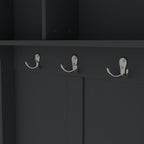 Modern Hallway Hall Tree with Metal Hooks and Storage Space, Multi-Functional Entryway Coat Rack with Shoe Cubbies, Black - Grand Goldman Shop