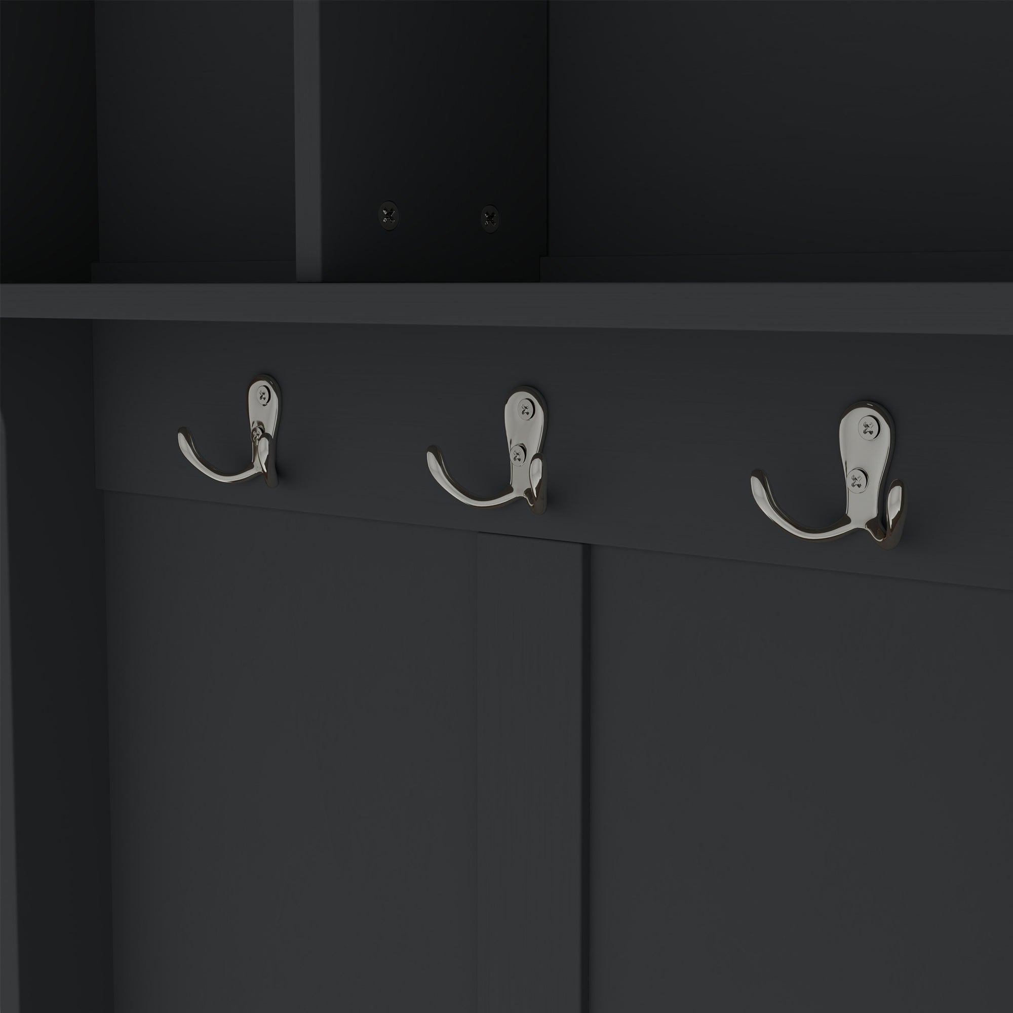 Modern Hallway Hall Tree with Metal Hooks and Storage Space, Multi-Functional Entryway Coat Rack with Shoe Cubbies, Black - Grand Goldman Shop