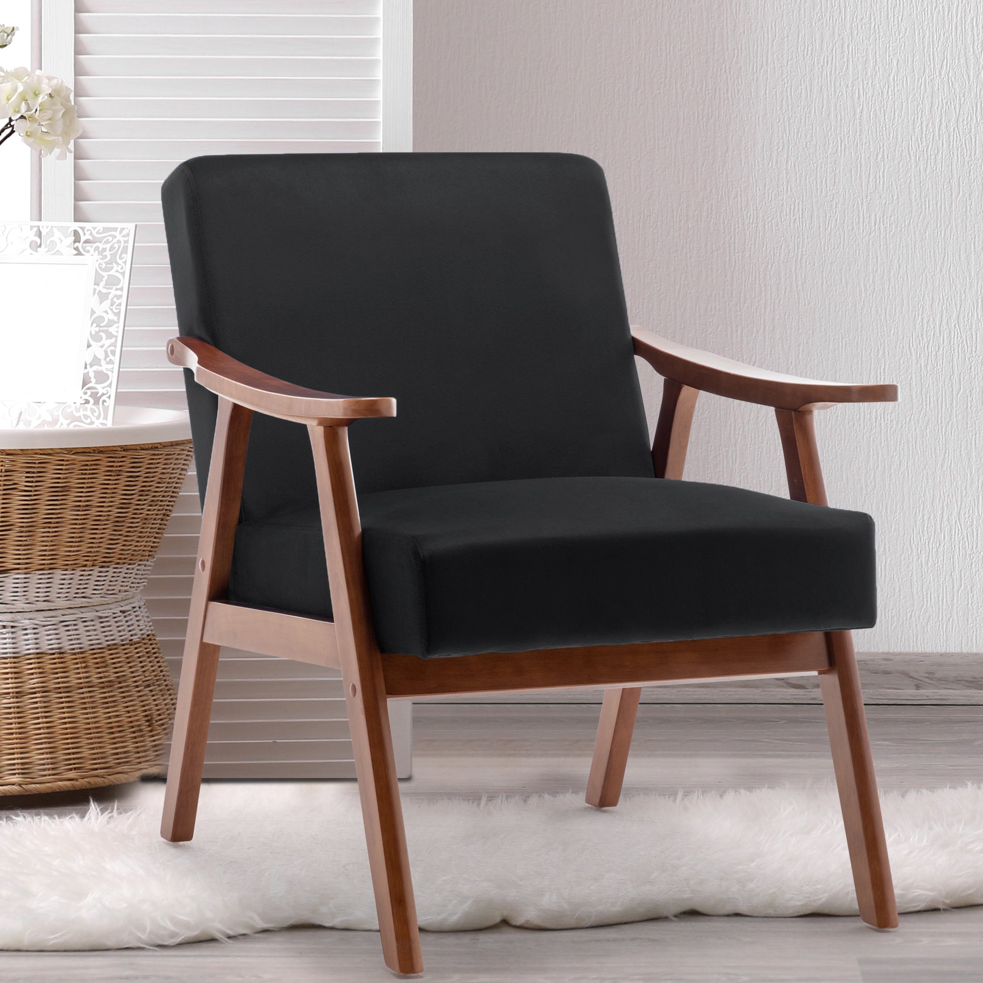 Mid-Century Modern Wingback Accent Chair with Solid Wood Frame and Extra-Thick Backrest – Lounge Chair for Living Room, Bedroom, or Reading Room - Grand Goldman Shop