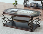 Cocktail Table, Glass table top, MDF W/marble paper middle shelf, powder coat finish metal legs. (52'Lx32'Wx20.3'H) - Grand Goldman Shop