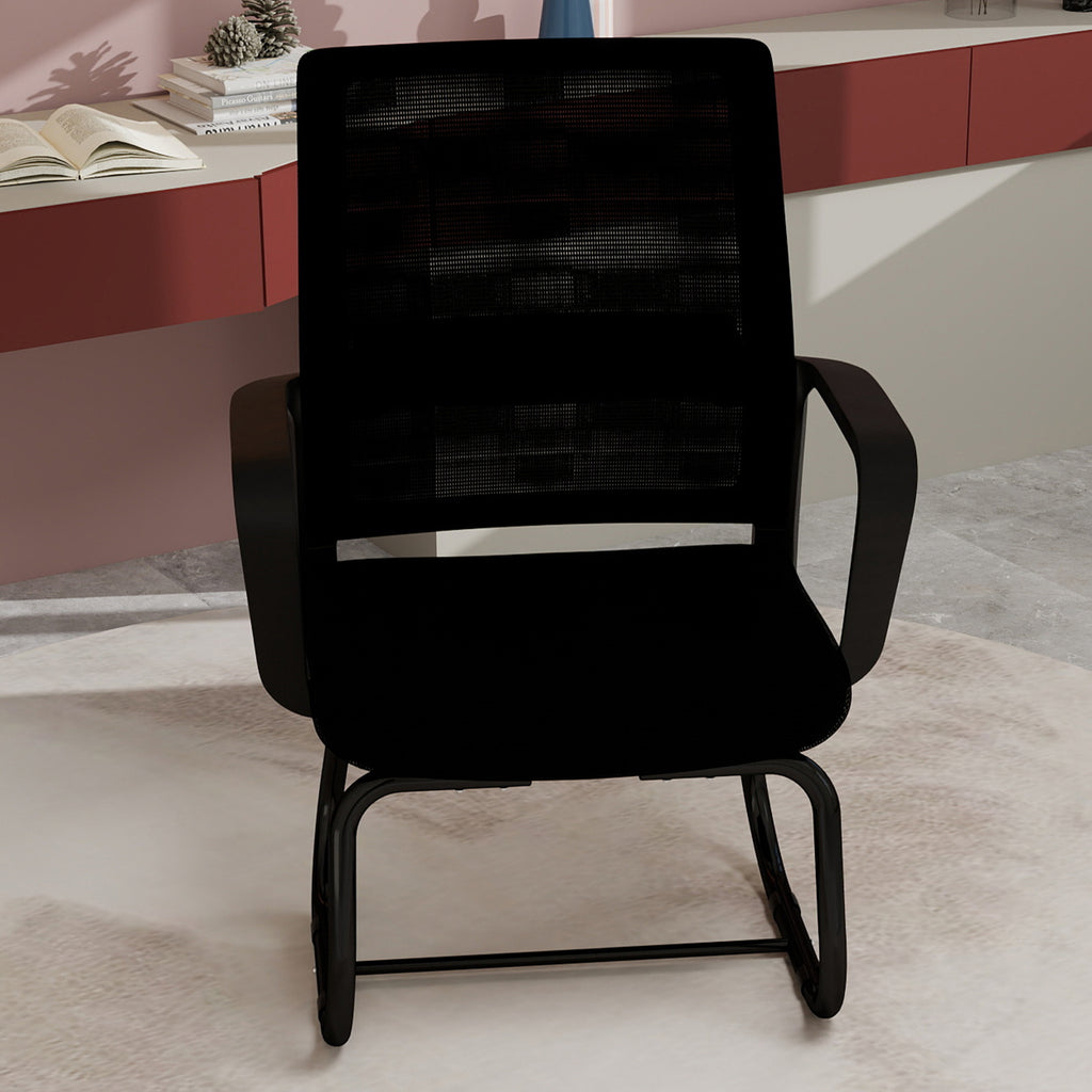 Minimalist Modern Office Chair with Metal Frame, Soft Cushion, Mesh Backrest, Black, for Home & Office Use - Grand Goldman