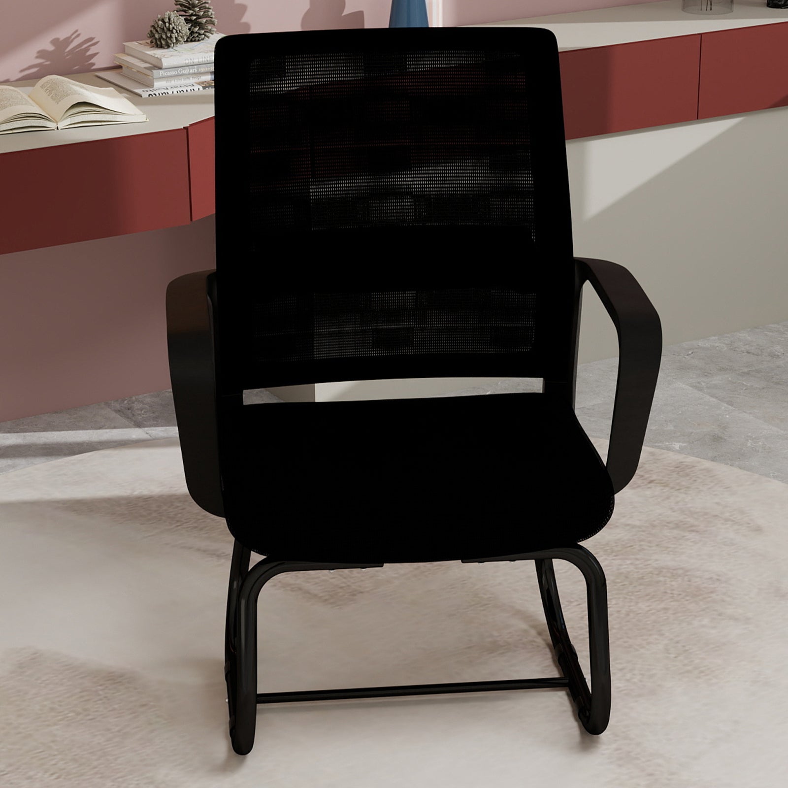 Minimalist Modern Office Chair with Metal Frame, Soft Cushion, Mesh Backrest, Black, for Home & Office Use - Grand Goldman