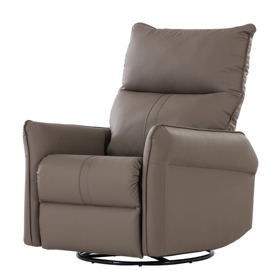 PU Rocking Recliner Chair, 360° Swivel Nursery Rocking Chair, Glider Chair, Modern Small Rocking Swivel Recliner Chair, Home Theater Seating, Side Pocket (Brown+360° Swivel) - Grand Goldman Shop