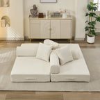 Comfy Convertible Folding Mattress Couch, Floor Sofa Bed, Chenille Floor Sofa with Armrest, Floor Sofa Lounge Couch for Living Room Bedroom Lounge Studio-Beige - Grand Goldman Shop
