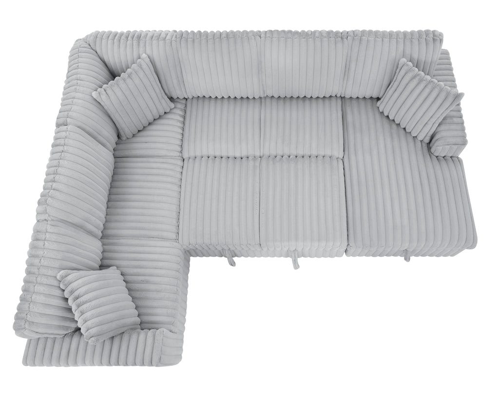 122 Inch Pull Out Couch, Rabbit plush Fabric Sofa Bed with USB Ports & Comfy Upholstered, Oversized U Shape Sectional Sleeper Sofa Bed with Storage Chaise, Grey - Grand Goldman Shop