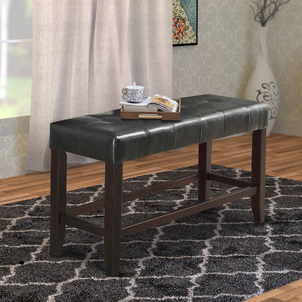 Counter Height 1pc Bench Dining Room Black Faux Leather Cushion Tufted Seat Wooden Base Comfort Seat Kitchen Dining - Grand Goldman Shop