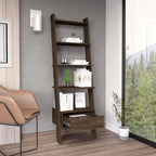 Ladder Bookcase, One Drawer, Five Open Shelves, Dark Walnut | Premium Home Decor - Grand Goldman