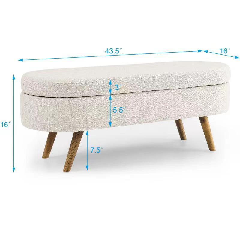 Ottoman Oval Storage Bench,Rubber Wood Legs, Beige(43.5'x16'x16') - Grand Goldman Shop