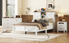 3-Pieces Bedroom Sets Full Size Farmhouse Platform Bed with Double Sliding Door Storage Headboard and Charging Station, Storage Nightstand and Dresser, White+Brown(Old SKU HL000091AAK) - Grand Goldman Shop