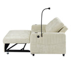 Modern 53.9' Loveseat Pull-out Sofa Bed with Adjustable Backrest, Cup Holders, Charging Ports & Side Storage in Beige Chenille - Grand Goldman Shop