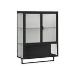 23.62'Glass Doors Modern Two-door Wall Cabinet with Featuring Two-tier Enclosed Storage, an Open Shelf, and Towel Rack, for Entryway Living Room Bathroom Dining Room,Black - Grand Goldman Shop