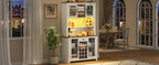 70.9' Kitchen Pantry Storage Cabinet Rustic Buffet Cabinet, Kitchen Hutch Cabinet with LED Outlets Food Pantry Cabinet with Doors and Shelves Wine Rack for Dining Room, White - Grand Goldman Shop