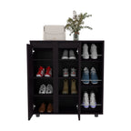Gitano Shoe Storage Cabinet, 2 Doors, 8  Enclosed Shelves, 3 Open Side Shelves, Freestanding Design, Entryway or Bedroom Use, Wenge - Grand Goldman Shop
