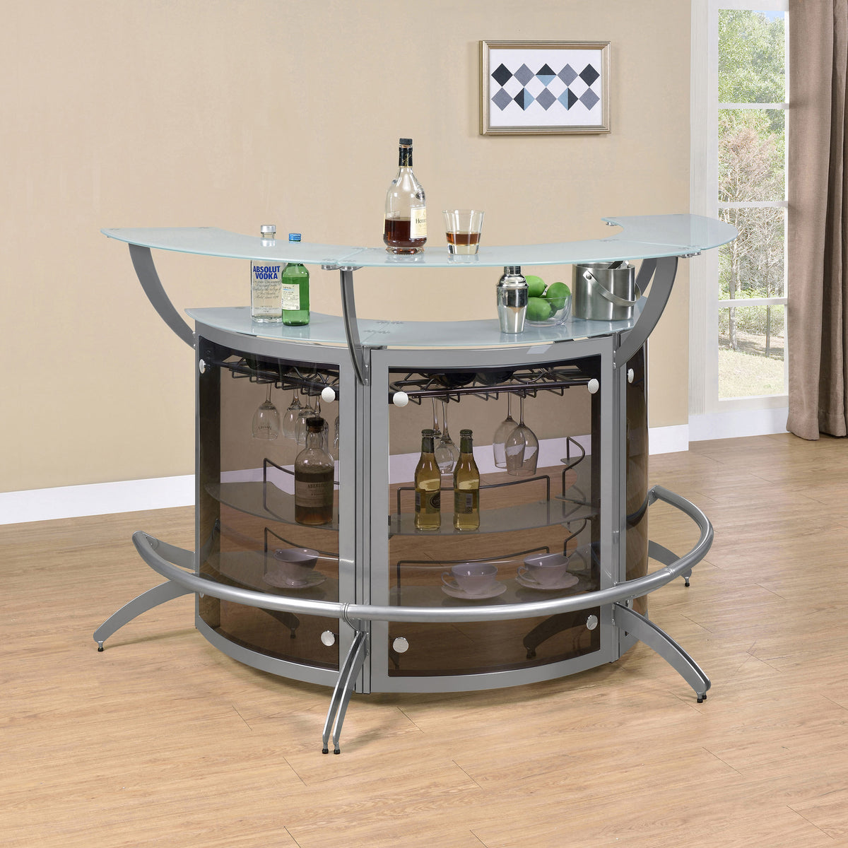 Elaina Silver 3-piece Home Bar - Grand Goldman Shop