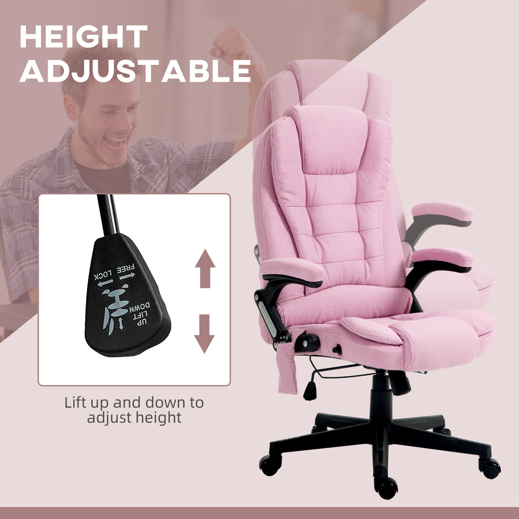HOMCOM 6 Point Vibrating Massage Office Chair with Heat, Linen High Back Executive Office Chair with Reclining Backrest, Padd