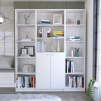 June 3 Piece Home Bookcase set, 60' Wide with 13 Shelves and 2-door Cabinet ,  Living Room Set  White | Premium Home Decor - 