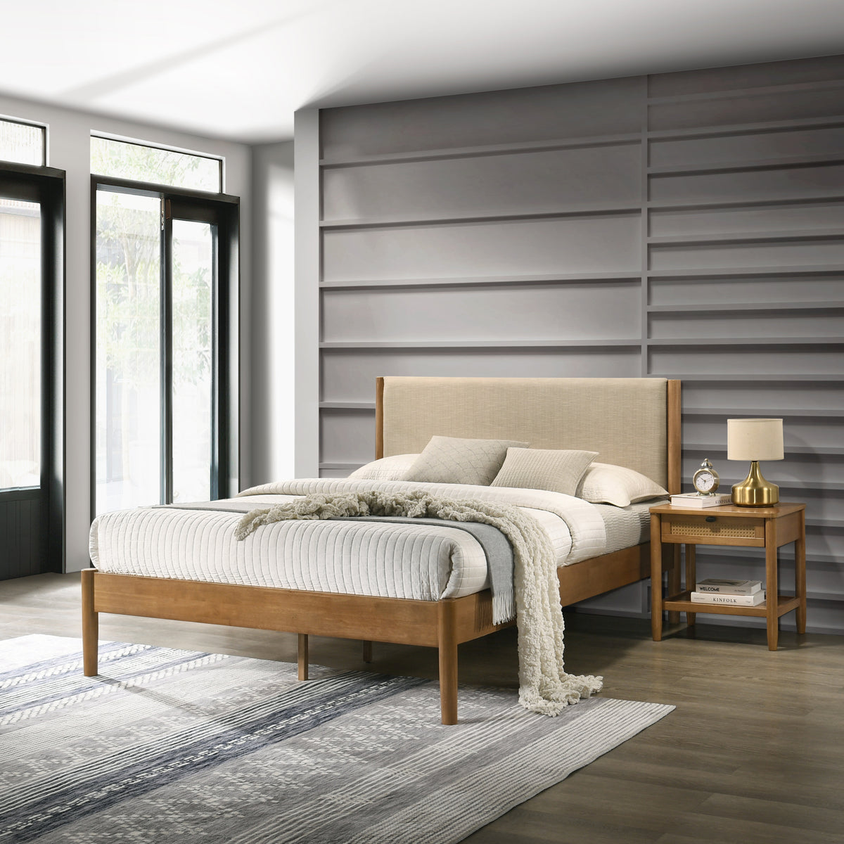Vichy 2-Piece Rubberwood Bedroom Set, Platform Bed with Nightstand, Queen - Grand Goldman Shop