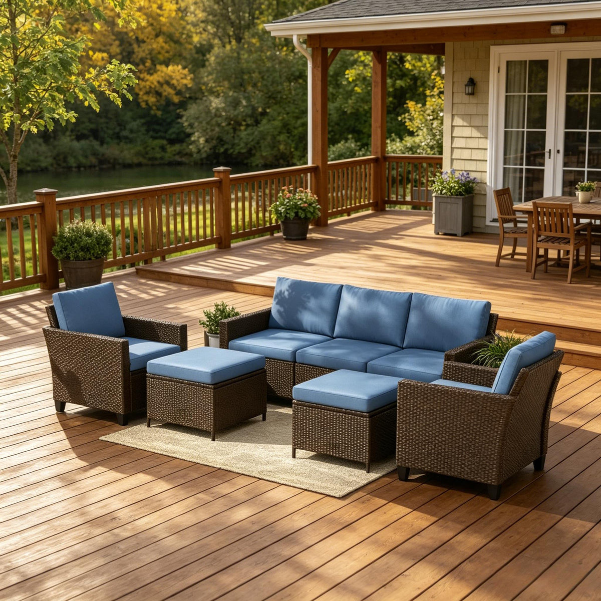 Moderne Outdoor-Sitzgruppe, Bequeme Gartensofa-Gruppe, Terrassen-Sitzgruppe, Modulare Korbmöbel-Garnitur