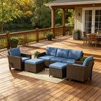 Moderne Outdoor-Sitzgruppe, Bequeme Gartensofa-Gruppe, Terrassen-Sitzgruppe, Modulare Korbmöbel-Garnitur