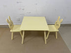 Kids Table and Chair Set with 2 Bunny Chairs, Children's Wooden Activity Table for Toddlers, Cute Animal Design Study Play Se