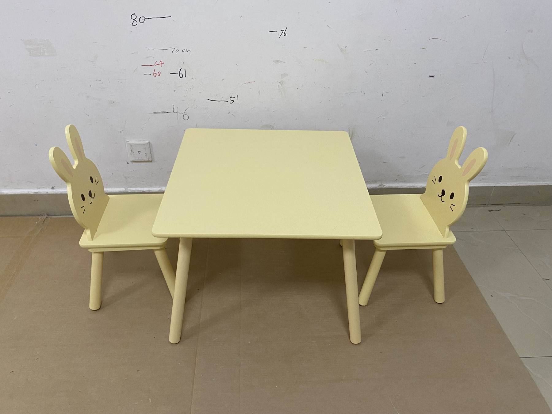 Kids Table and Chair Set with 2 Bunny Chairs, Children's Wooden Activity Table for Toddlers, Cute Animal Design Study Play Se