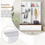 Farmhouse 4-in-1 Hall Tree with Wood Grain Bench, Mudroom Versatile Coat Rack with 2 Large Drawer, Entrance Organizer for Hallway, Living Room, White, 55.9'W (OLD SKU: N721P313099K) - Grand Goldman Shop