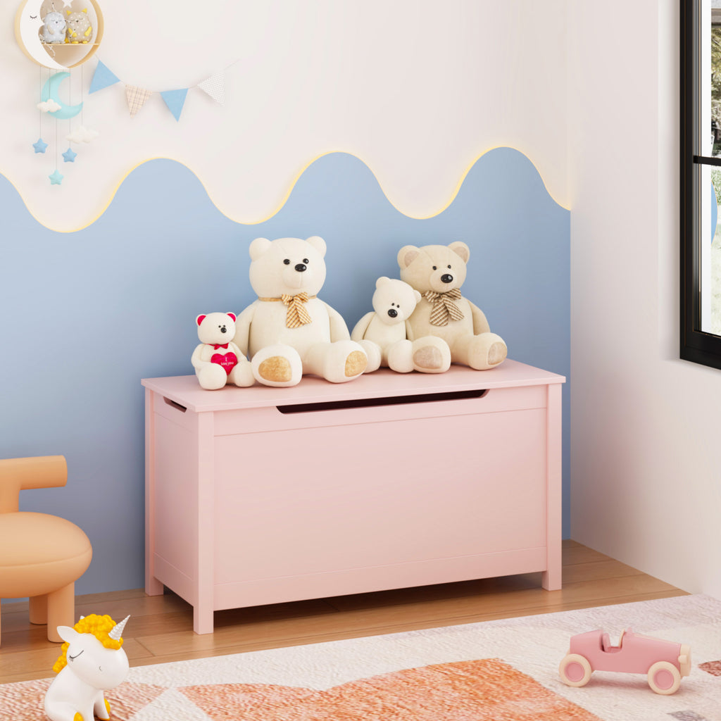 Kids Wooden Toy Box Storage with Safety Hinged Lid for Ages 2+ (Pink) | Premium Home Decor - Grand Goldman
