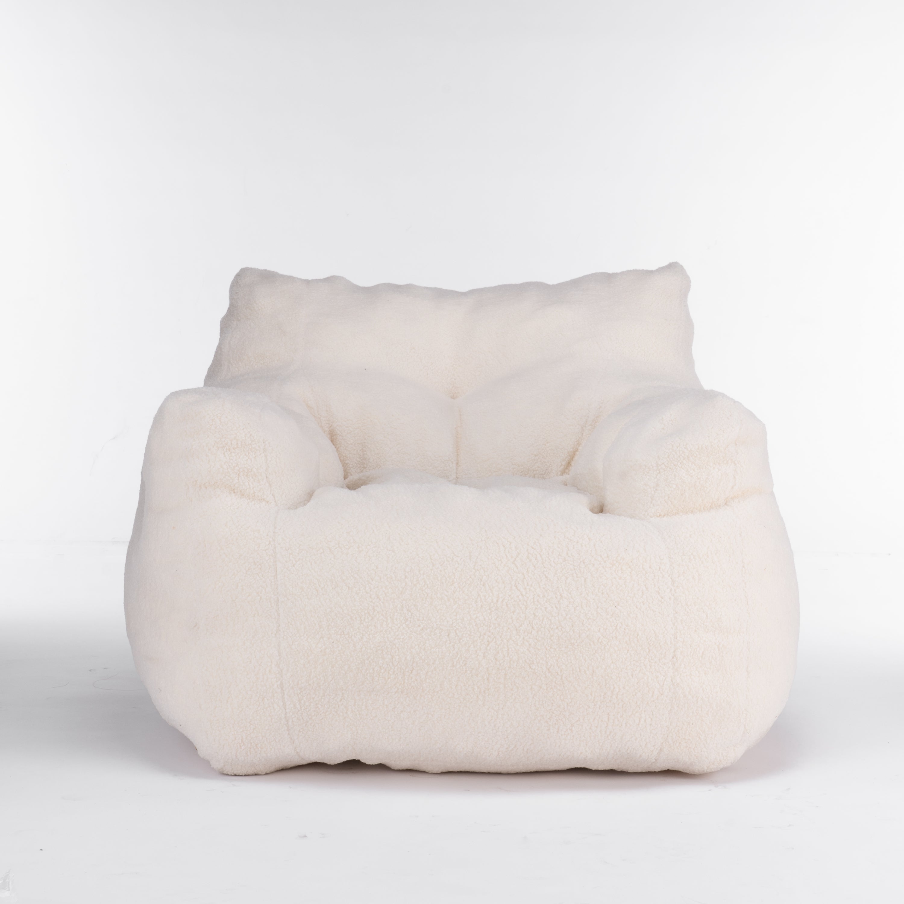 Ivory White Soft Teddy Fabric Tufted Foam Bean Bag Chair with Memory Sponge - Grand Goldman Shop