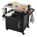 K&K 39.5' Outdoor Grill Cart with Storage Cabinet, Outdoor Bar Cart Pizza Oven Table with Wheels, Stainless Steel Top, Outdoor Kitchen Island with Spice & Paper Rack for BBQ, Waterproof Cover Included - Grand Goldman Shop