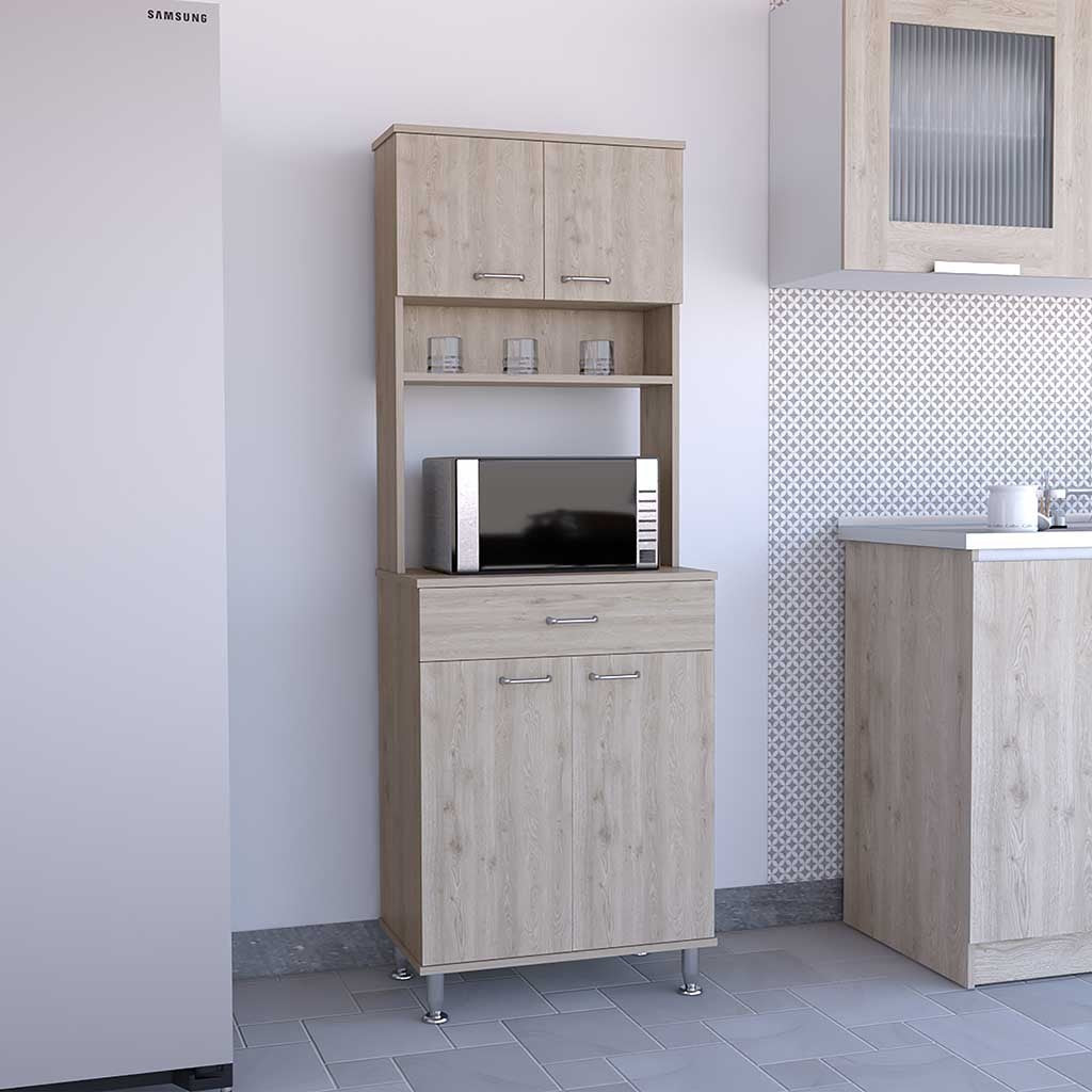 Della 60 Kitchen Pantry with Countertop, Closed & Open Storage -Light Gray - Grand Goldman