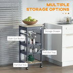 Mobile Rolling Kitchen Island Trolley Serving Cart with Underneath Drawer & Slide-Out Wire Storage Basket, Grey - Grand Goldman Shop